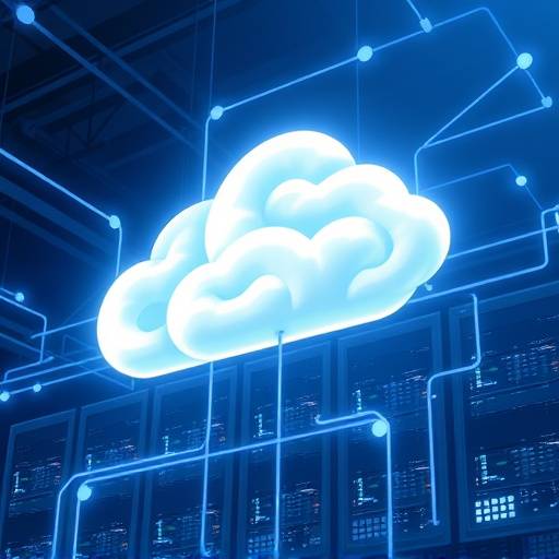 Graphical representation of cloud computing infrastructure and services.